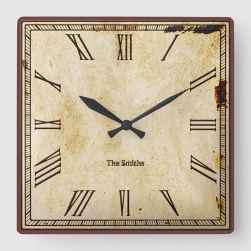 Rustic Vintage Roman Numeral Aged SQ Clock Face