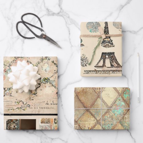 Rustic Vintage Romantic Paris Wrapping Paper Sheets