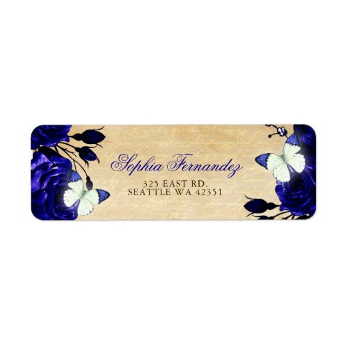Rustic Vintage Royal Blue Floral Butterfly  Label