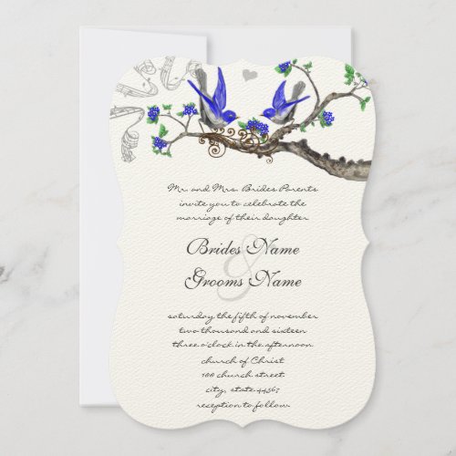 Rustic Vintage Royal Blue Wedding Invitations