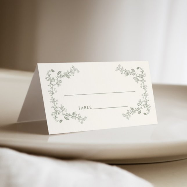 Rustic Vintage Sage Floral Frame Wedding  Place Card (Creator Uploaded)