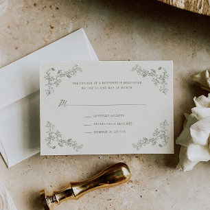 Rustic Vintage Sage Floral Frame Wedding RSVP Card
