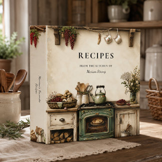 Rustic Vintage Sage Green Country Kitchen Recipe | 3 Ring Binder
