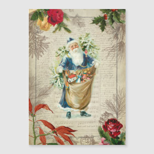 Rustic Vintage Santa w/Flowers, Pine & Music