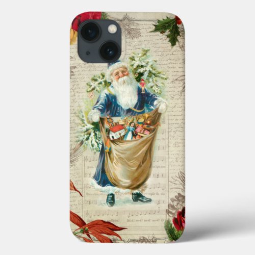 Rustic Vintage Santa wFlowers Pine  Music iPhone 13 Case