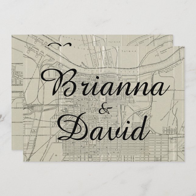 Rustic Vintage Savannah GA Map Wedding Invitation (Front/Back)