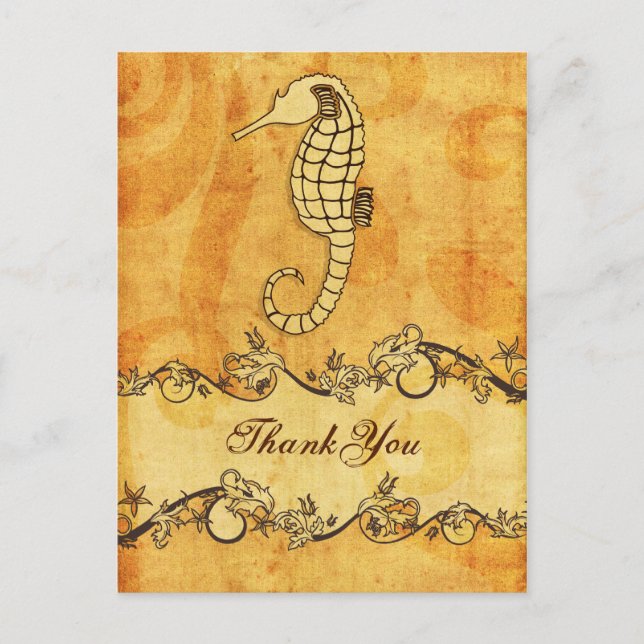 rustic, vintage ,seahorse beach thank you postcard (Front)