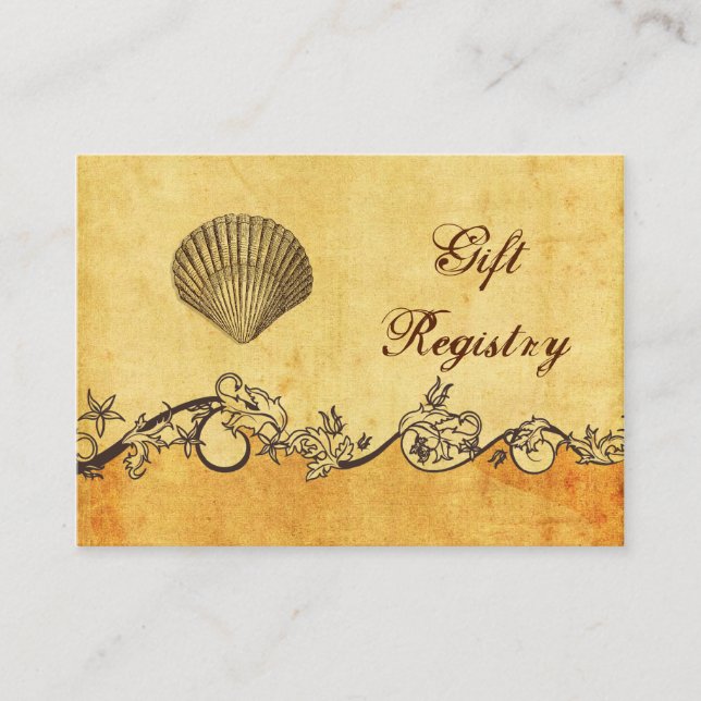 rustic, vintage ,seashell  beach Gift registry Enclosure Card (Front)