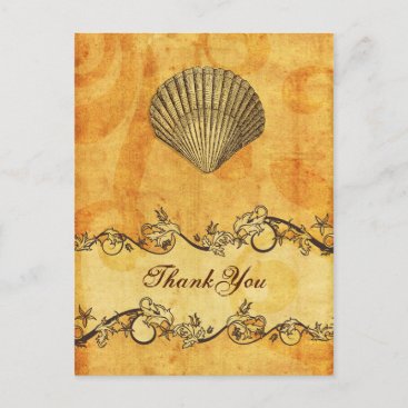 rustic, vintage ,seashell  beach thank you postcard