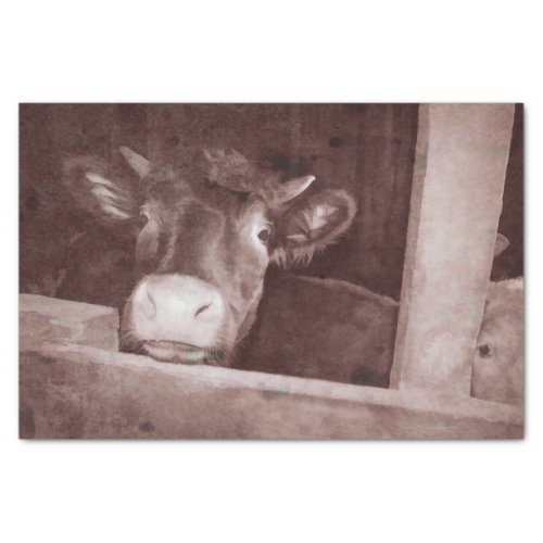 Rustic Vintage Sepia Texture Cow Old Country Barn Tissue Paper