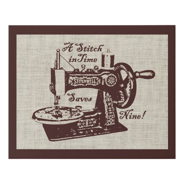 Rustic Vintage Sewing Machine Faux Canvas Print (Front)