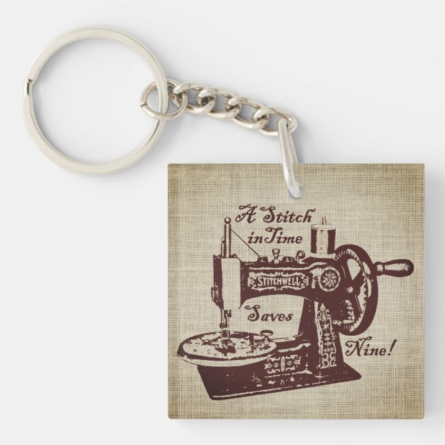 Rustic Vintage Sewing Machine  Keychain (Front)