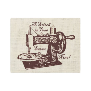 Rustic Vintage Sewing Machine Metal Print