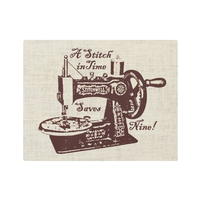 Rustic Vintage Sewing Machine  Metal Print (Front)