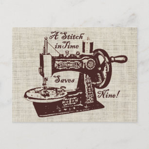 Rustic Vintage Sewing Machine Postcard