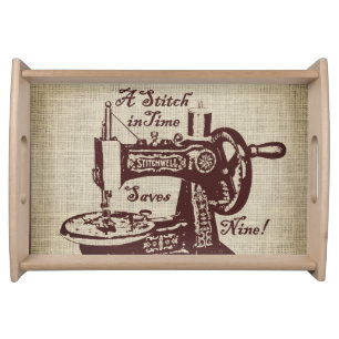 Rustic Vintage Sewing Machine Serving Tray
