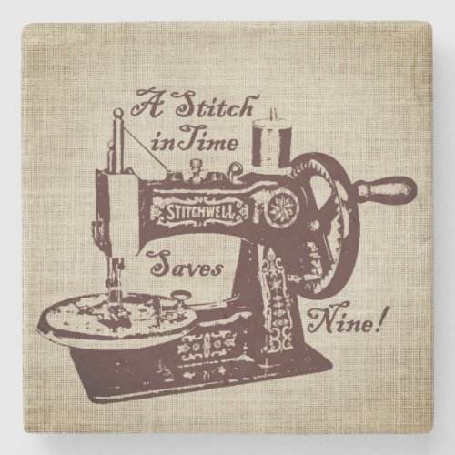 Rustic Vintage Sewing Machine  Stone Coaster