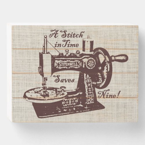 Rustic Vintage Sewing Machine  Wooden Box Sign