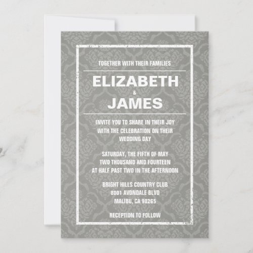 Rustic Vintage Silver Damask Wedding Invitations