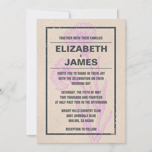 Rustic Vintage Simple Wedding Invitations (Front)