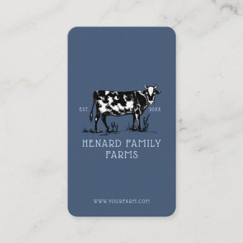 Rustic Vintage Sketch Farm Dairy Cow Dusty Blue Business Card
