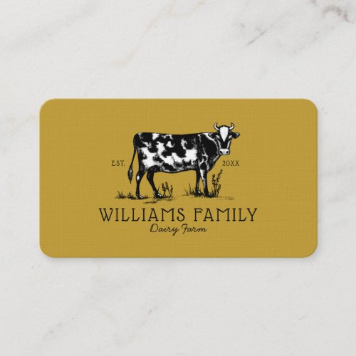 Rustic Vintage Sketch Farm Dairy Cow Golden Yellow Business Card