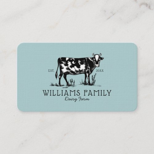 Rustic Vintage Sketch Farm Dairy Cow Pale Blue Business Card