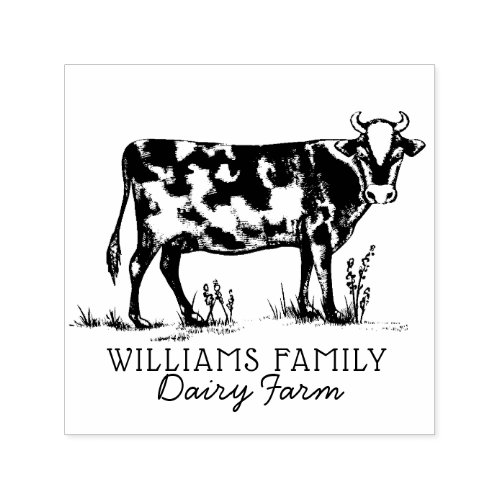 Rustic Vintage Sketch Farm Dairy Cow Self_inking Stamp