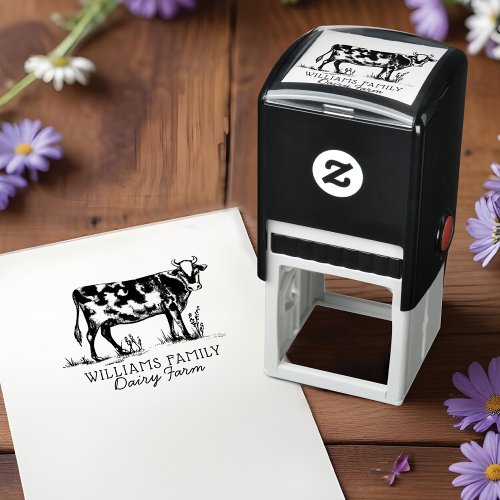 Rustic Vintage Sketch Farm Dairy Cow Self_inking Stamp