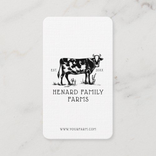 Rustic Vintage Sketch Farm Dairy Cow White Business Card