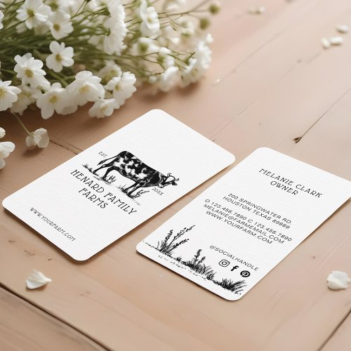 Rustic Vintage Sketch Farm Dairy Cow White Business Card