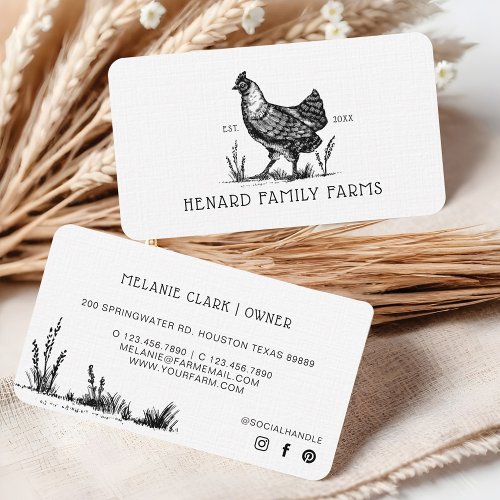 Rustic Vintage Sketch Farm Hen Dusty White Business Card