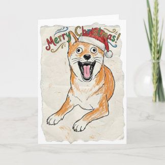 Rustic Vintage Sketch Shiba Inu Christmas Dog Art Card