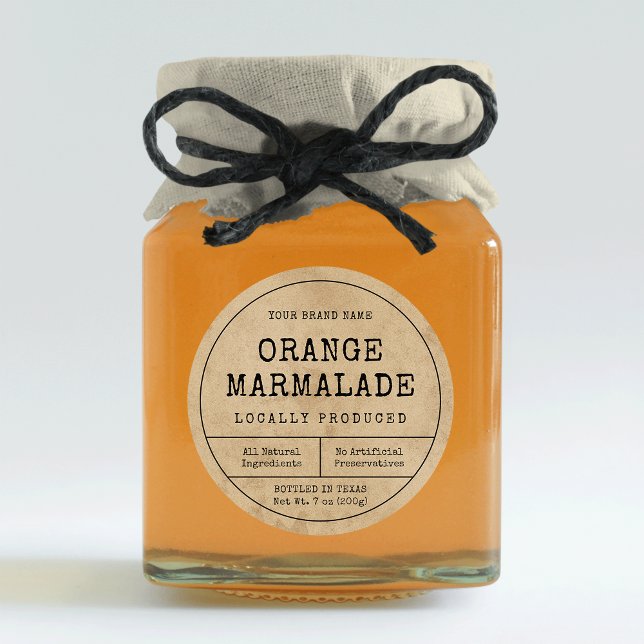 Rustic Vintage Small Preserve Jam Jar Lid Label (Rustic brown paper effect round preserve jar labels with vintage fonts)