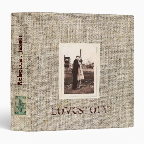 Rustic  vintage stamps burlap country Wedding Binder