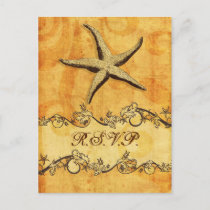 rustic, vintage ,starfish beach wedding rsvp invitation postcard