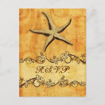 rustic, vintage ,starfish beach wedding rsvp invitation postcard