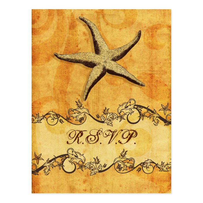 rustic, vintage ,starfish beach wedding rsvp post cards