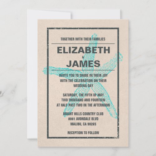 Rustic Vintage Starfish Wedding Invitations