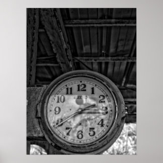 Rustic Vintage Station Clock in Black and White Poster