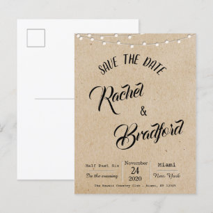 Rustic Vintage String Lights Wedding Save The Date Invitation Postcard