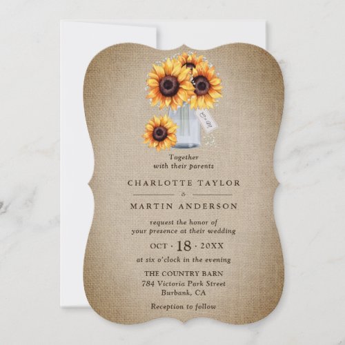 Rustic Vintage Sunflower Mason Jar Wedding Invitation