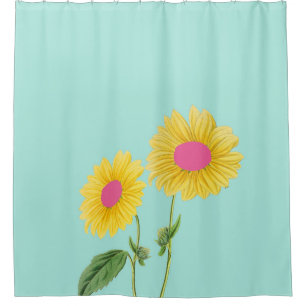 Rustic Vintage Sunflower Modern Floral Pastel Blue Shower Curtain