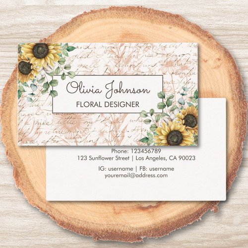 Rustic Vintage Sunflower Watercolor Business Card