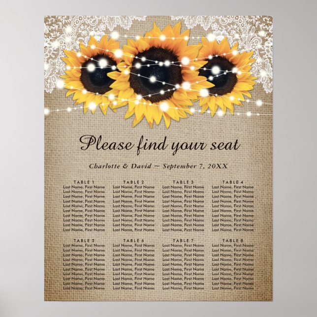 Rustic Vintage Sunflower Wedding Seating Chart 8 (Front)