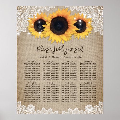 Rustic Vintage Sunflower Wedding Seating Chart 8