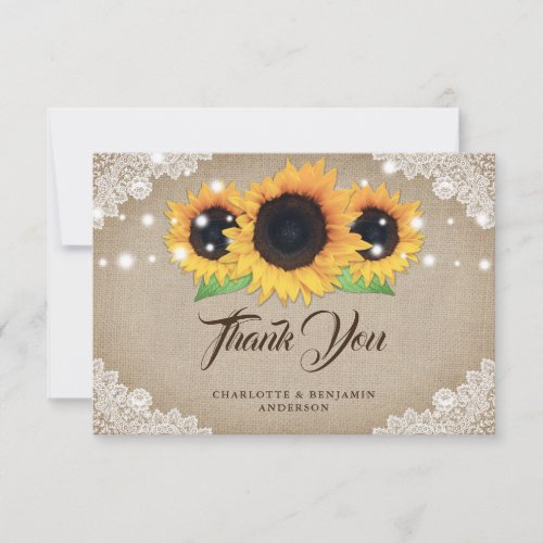 Rustic Vintage Sunflower Wedding Thank You Card