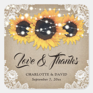 Rustic Vintage Sunflower Wedding Thank You Favor Square Sticker