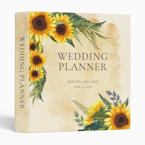 Rustic Vintage Sunflowers Wedding Planner 3 Ring Binder