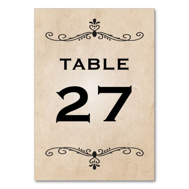 Rustic Vintage Table Number Cards (Back)